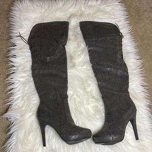 Greyish brown 4.5 in over the knee boots